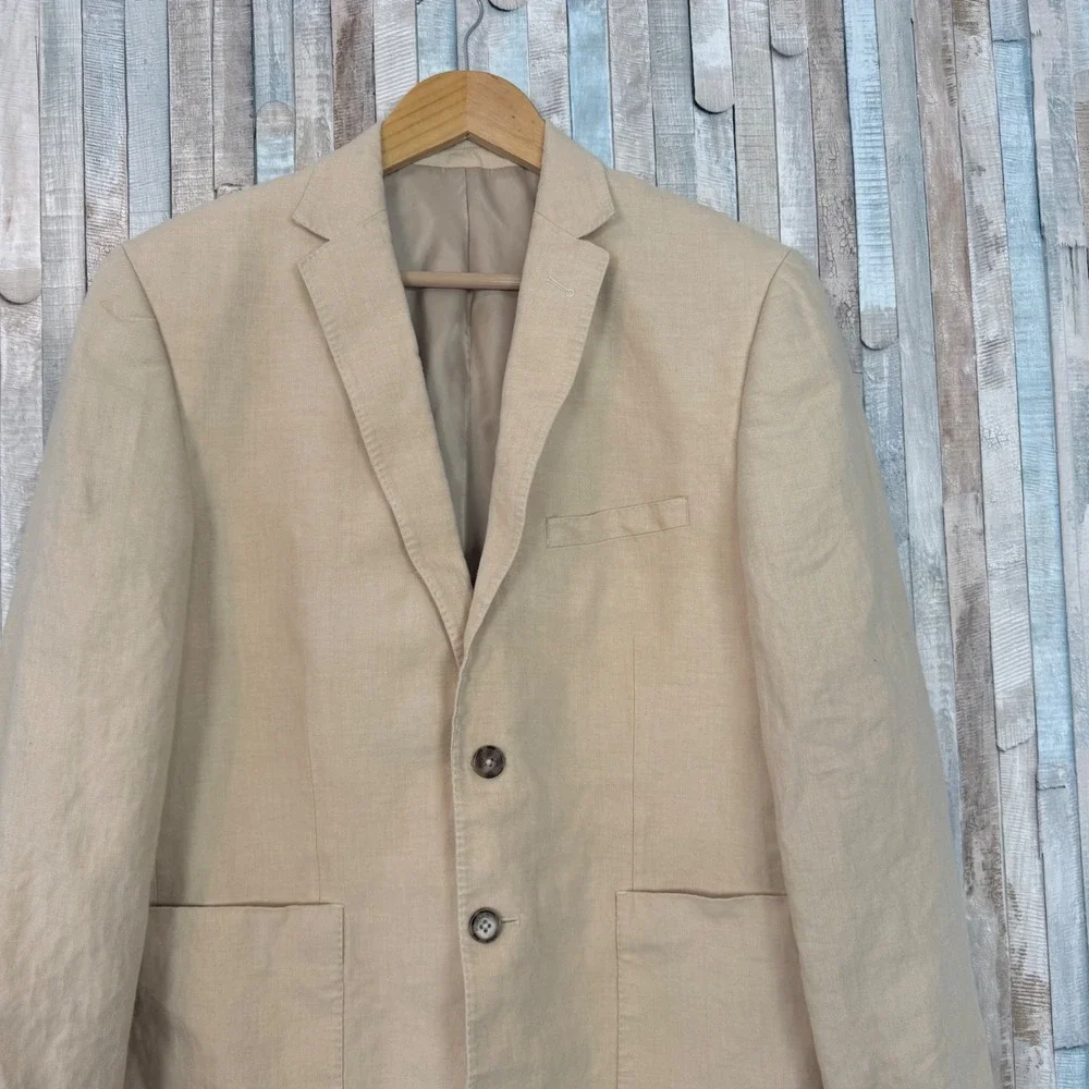 Murano L Baird McNutt 100% Linen Blazer Mens Tan Two Button Sport Coat Jacket